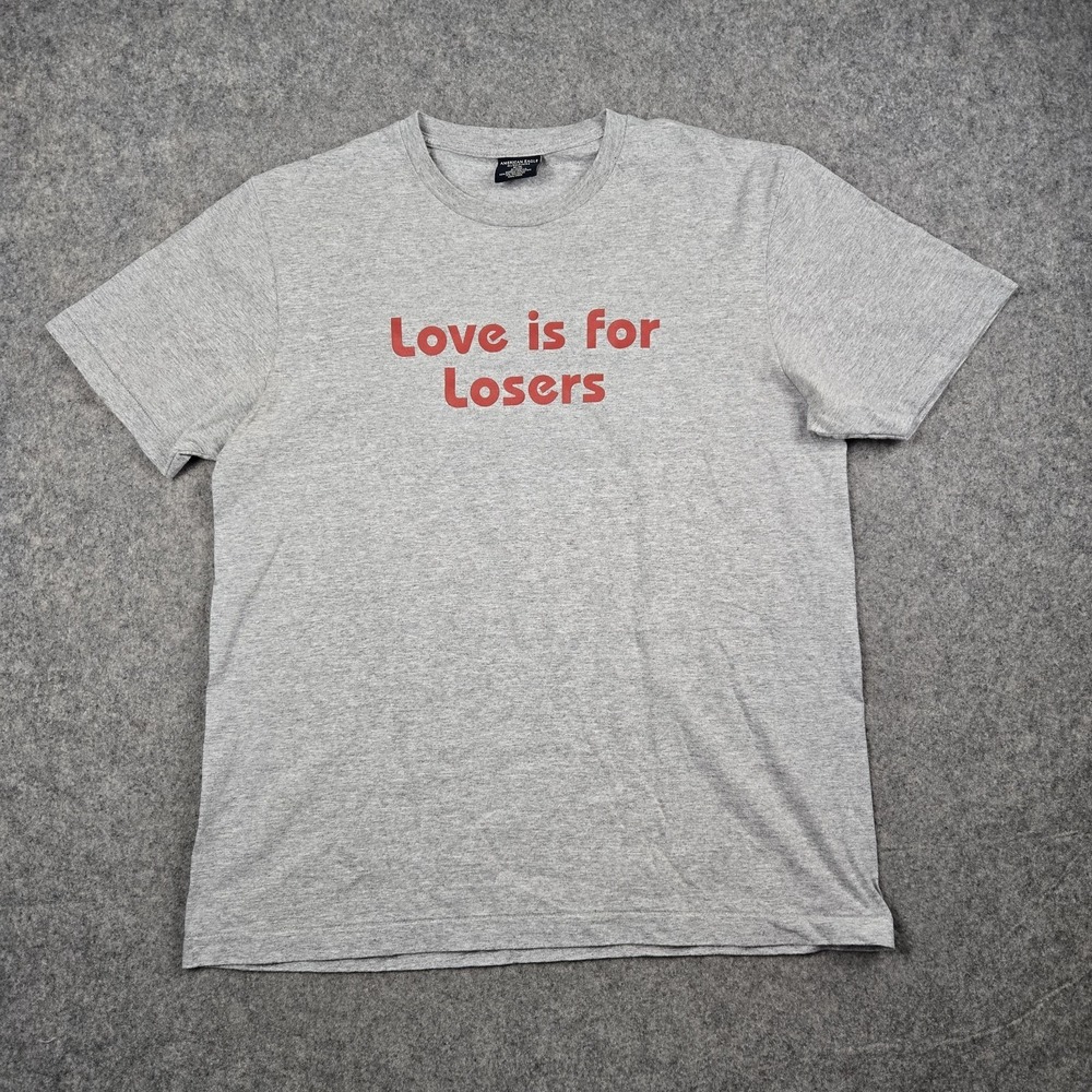 Vintage‎ American Eagle Shirt Mens Medium Gray Love Is For Losers Tennis 90s
